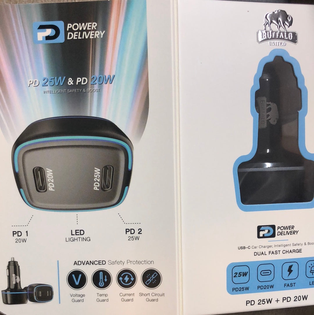 מטען רכב מהיר מאוד PD כפול 20W + 25W 45Wמבית באפאלו