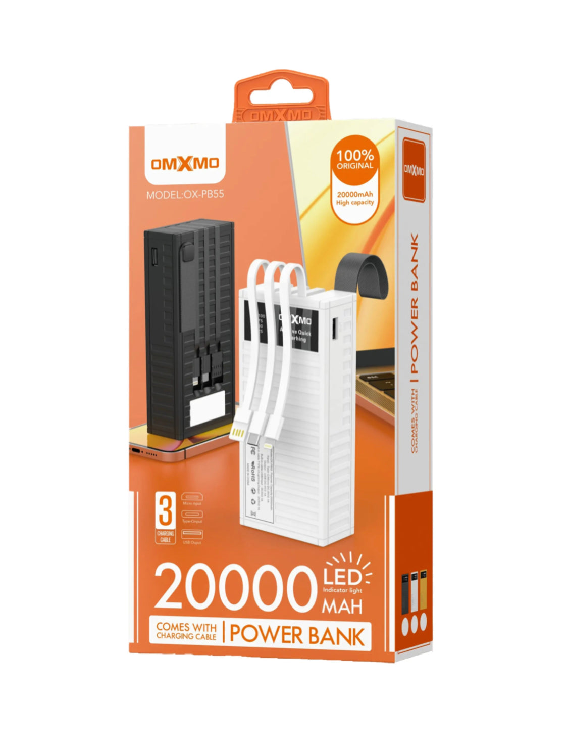 מטען נייד דגם bp54/bp55
קיבולת 20,000mAh / 10,0000mha עם 3 כבלים