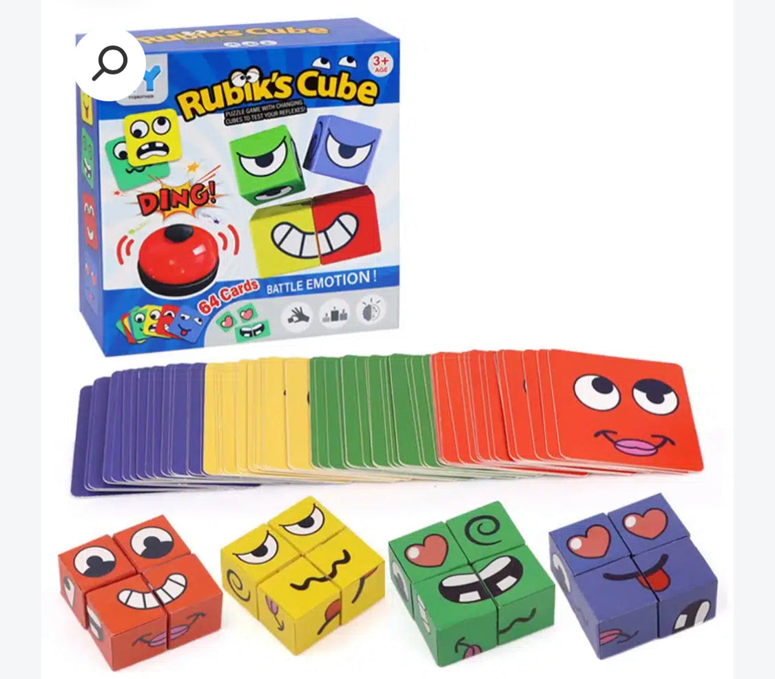 משחק קופסא חינוכי לילדים שינוי פרצופים דרך קוביות מגיע עם 64 כרטיסיות פרצופים