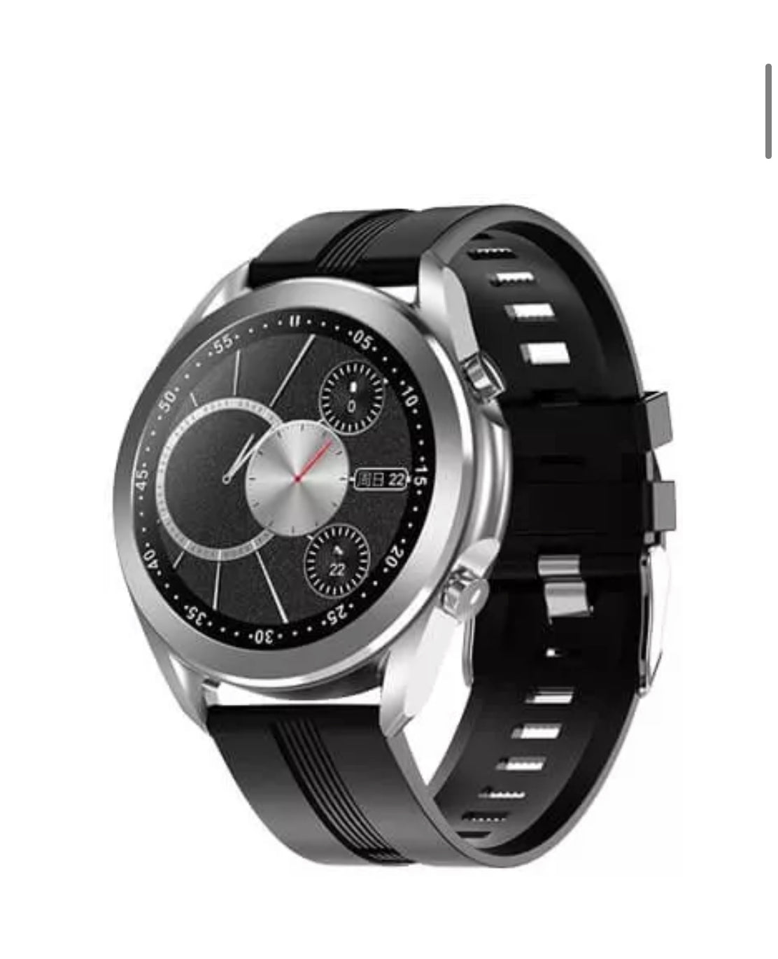 שעון חכם תומך עברית עם מסגרת שחורה ורצועת סיליקון שחורה