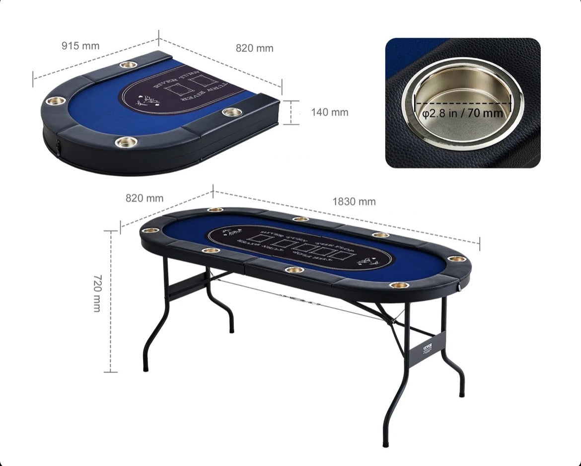 שולחן פוקר אליפטי מתקפל 8/10 ידיים HOT HAND POKER בצבע שחור