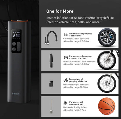 מדחס אוויר (קומפרסור ) נייד 12 וולט מתחבר למצת הרכב  עם כבל ארוך של 3 מטר עד 150psi של חברת baseus