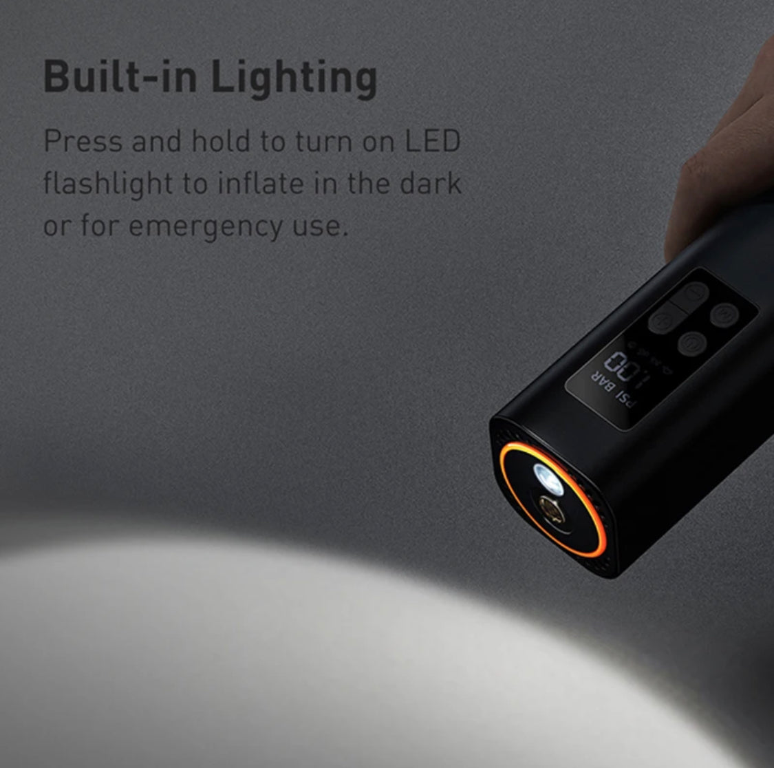 מדחס אוויר (קומפרסור ) נייד 12 וולט מתחבר למצת הרכב  עם כבל ארוך של 3 מטר עד 150psi של חברת baseus