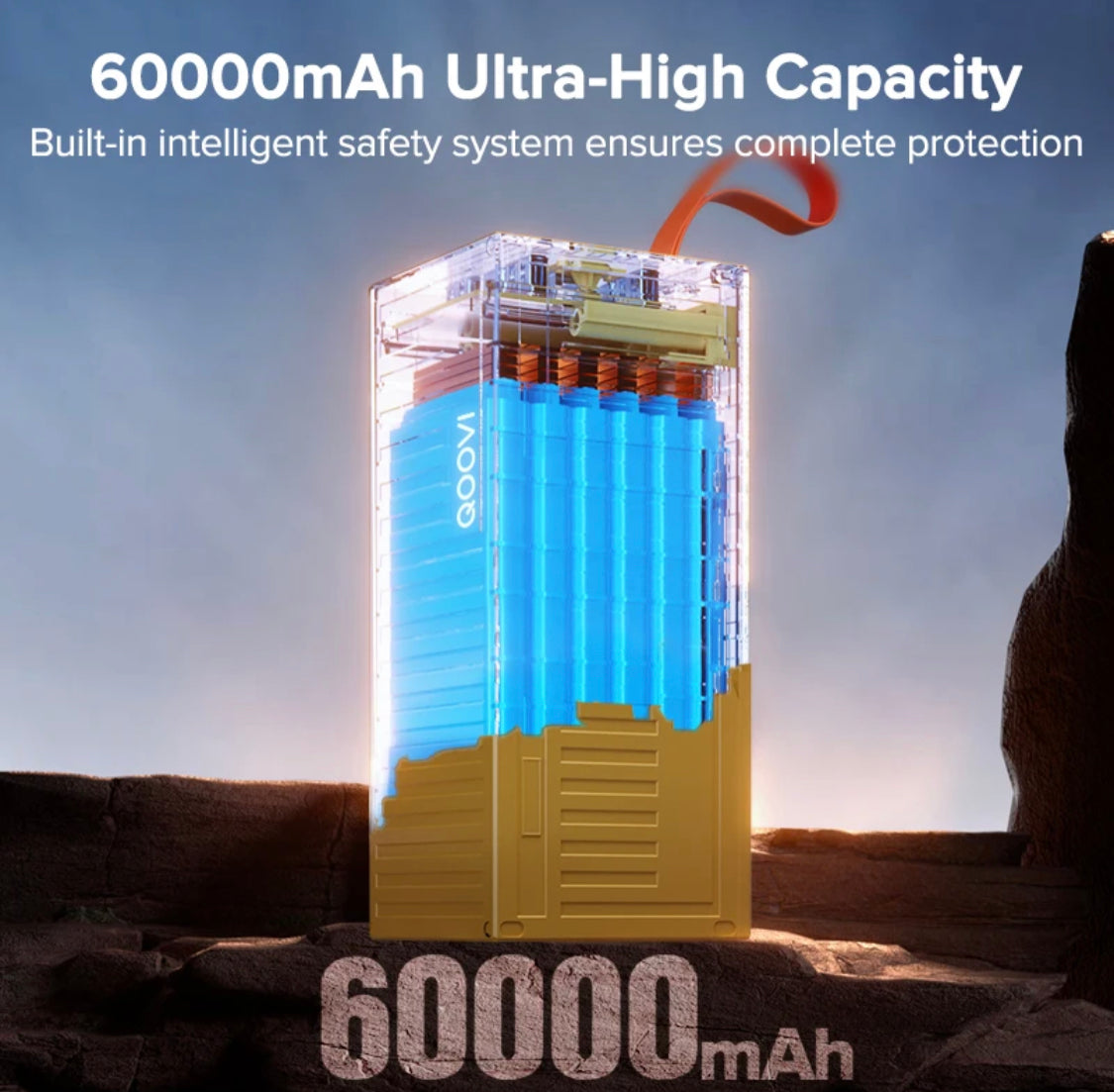 תחנת כוח ניידת, סוללת גיבוי עוצמתית ואיכותית בקיבולת של 60,000 Mha עם טעינה מהירה של 22.5W של חברת Qoovi  עם משלוח חינם עד בית הלקוח