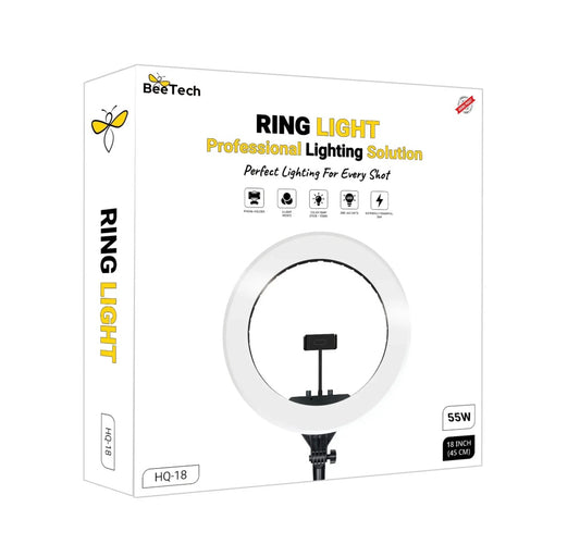 רינג לייט בגודל 45 ס״מ 18 אינץ’ דגם HQ-18 מבית BeeTech
הספק תאורה של 55W (כולל חצובה)