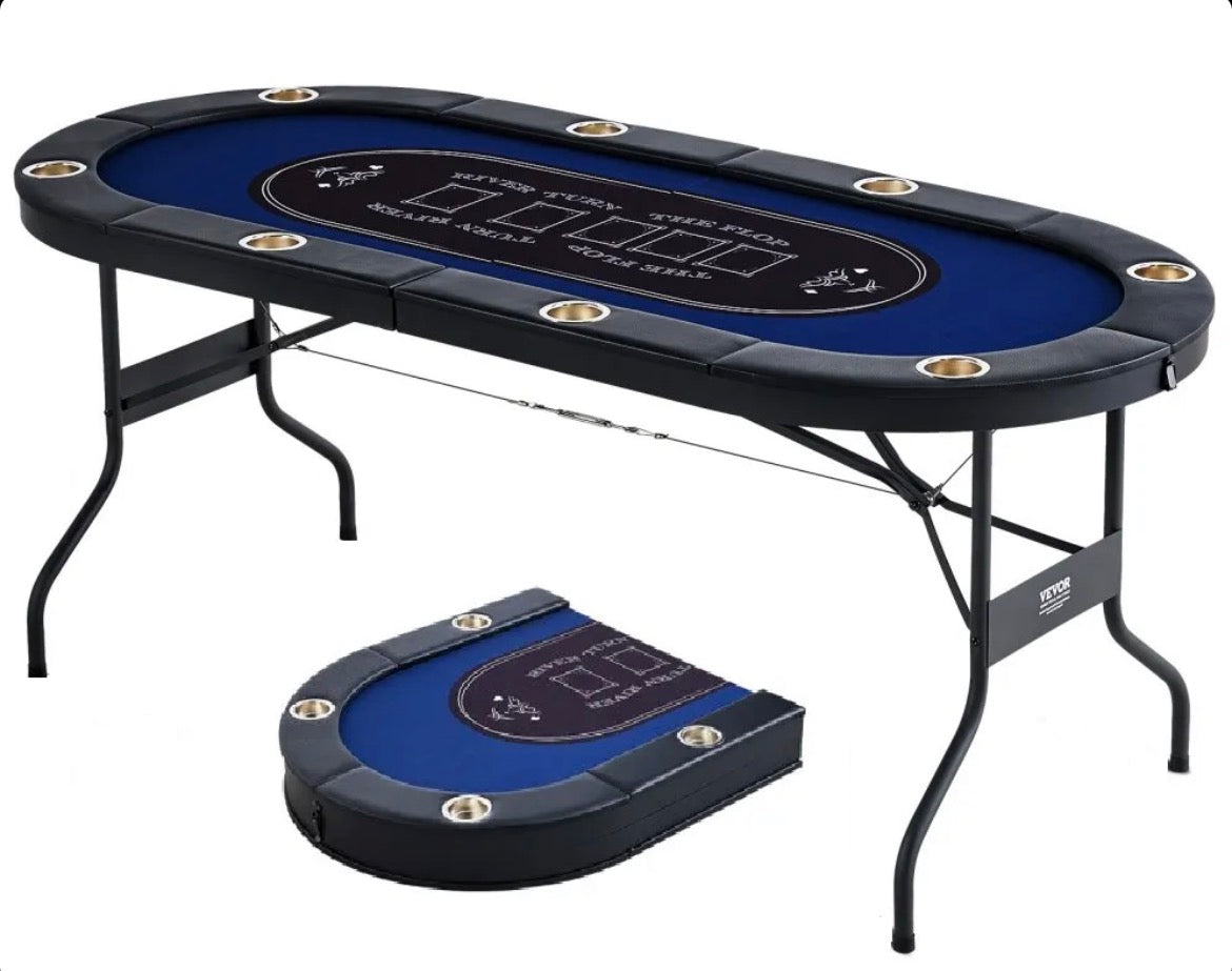 שולחן פוקר אליפטי מתקפל 8 ידיים HOT HAND POKER בצבע שחור