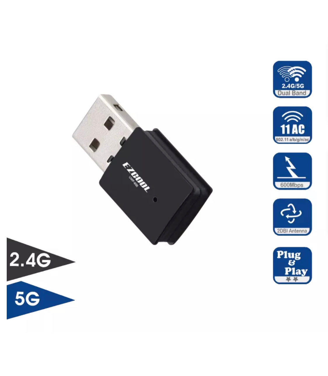 מתאם רשת אלחוטית בחיבור USB עד 600Mbps דגם UWF-600 מבית EZCOOL