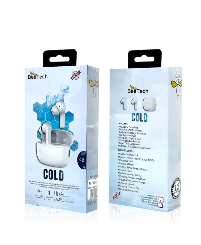 אוזניות TWS דגם Cold מבית BeeTech
עם פונקציית ENC לביטול רעשי רקע
