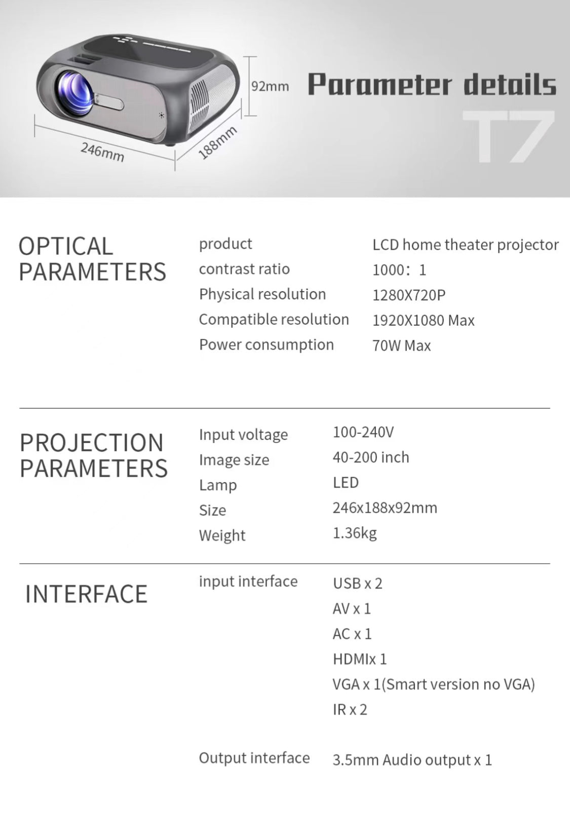 מקרן Wifi מיני דגם T7