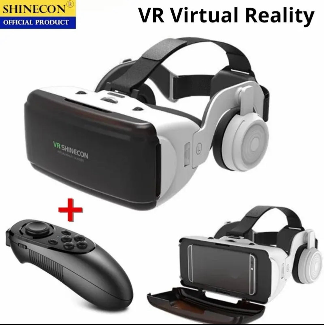 משקפי תלת מימד VR עם אוזניות מובנות כולל שלט