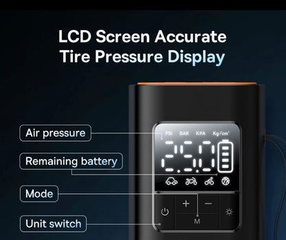 מדחס אוויר (קומפרסור) נייד אלחוטי של חברת baseus מתאים לרכבים אופנועים אופניים וכדורים