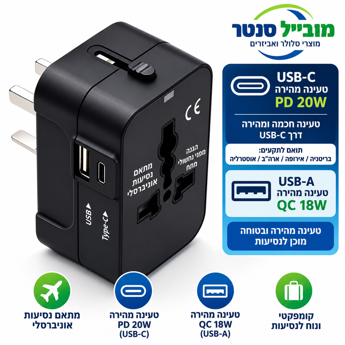 מתאם חשמל בינלאומי לנסיעות עם שני חיבורי USB, מטען עולמי לשקעי EU, UK, US, AU, מתאם קיר הכל באחד