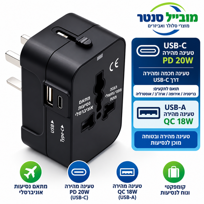 מתאם חשמל בינלאומי לנסיעות עם שני חיבורי USB, מטען עולמי לשקעי EU, UK, US, AU, מתאם קיר הכל באחד