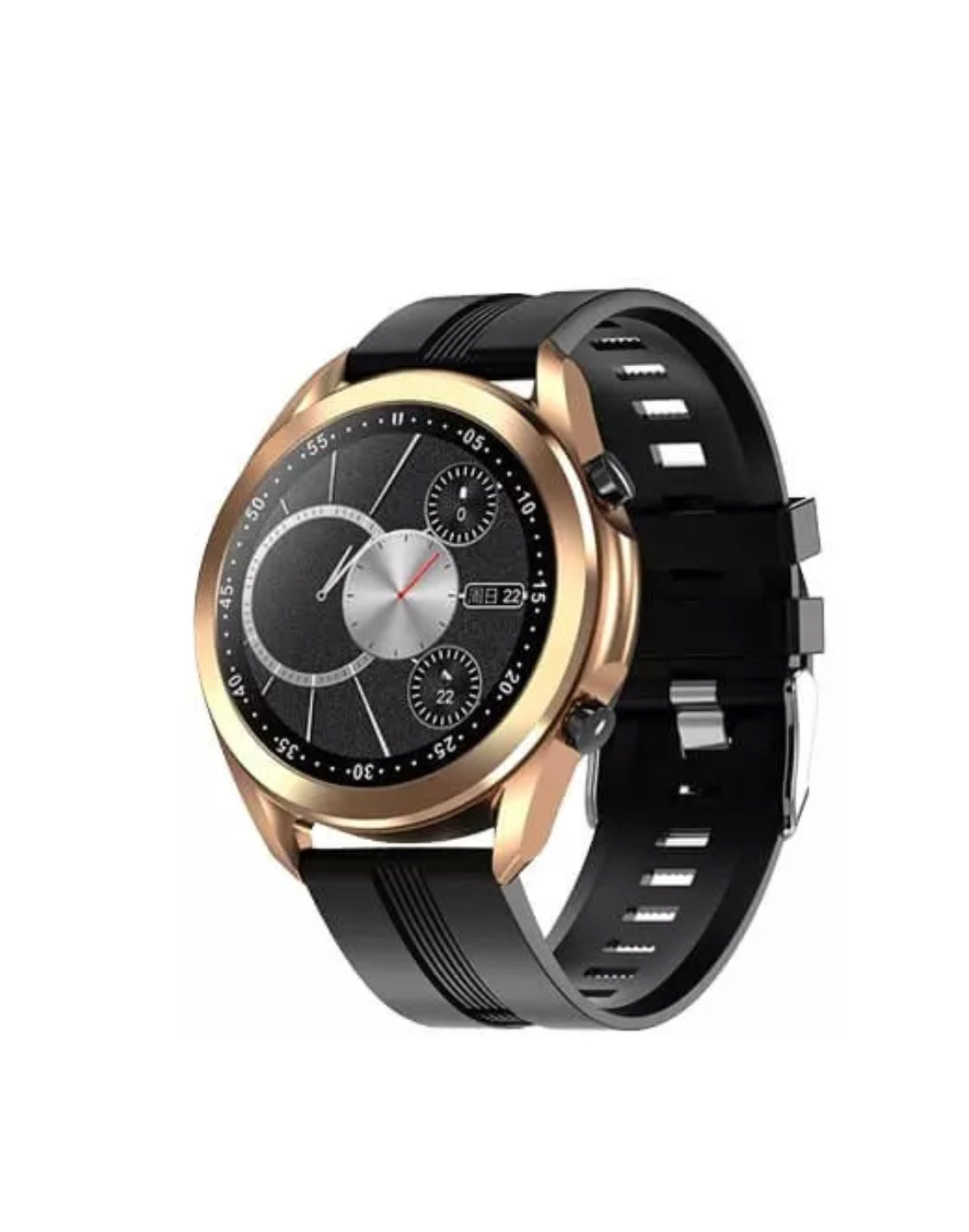 שעון חכם תומך עברית עם מסגרת שחורה ורצועת סיליקון שחורה